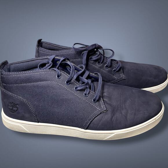 Men's Sz 10 TIMBERLAND Navy Davis Square Suede Men's Chukka/Hiking Sneakers EUC - Picture 1 of 11